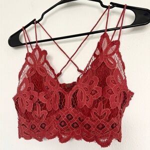 FREE PEOPLE ONE RUST RED LACE STRAPPY BRALETTE SZ SMALL